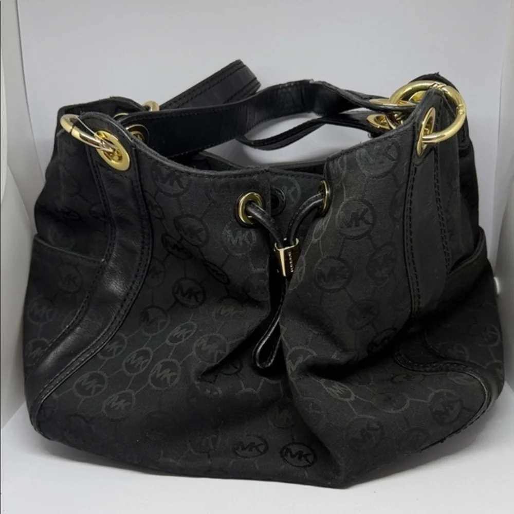 Michael Kors Black Shoulder Bag with Gold Accents
